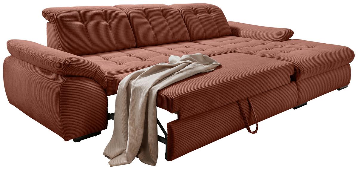 Ecksofa mit Bettkasten Rigatti ca. 314x184 cm Koralle - Koralle/Schwarz, MODERN, Textil/Metall (314/184cm) - Livetastic