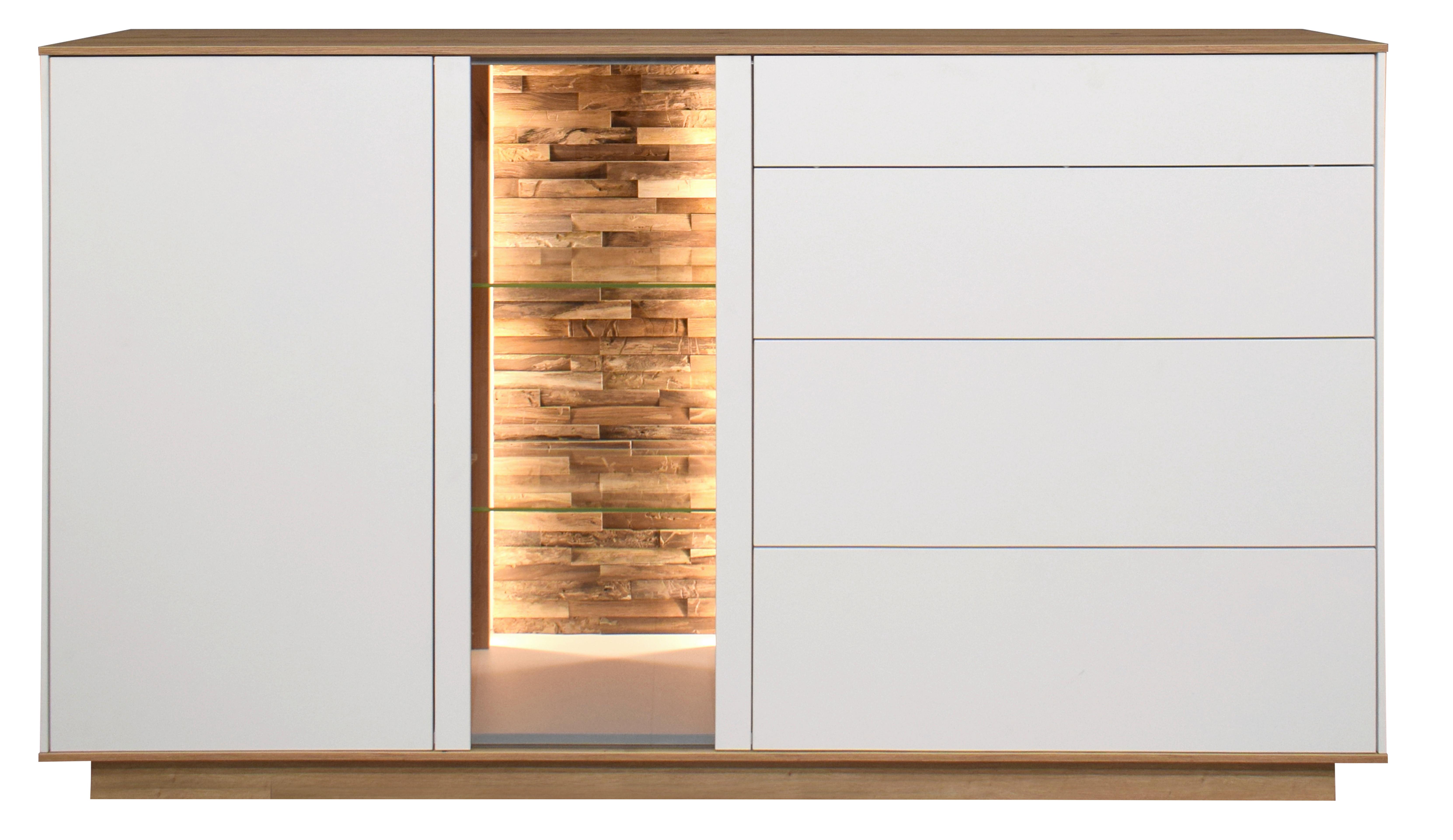 Sideboard Halvar Weiß/Eiche Artisan - Weiß/Eiche Artisan, MODERN, Glas/Holz (169/96/42cm) - Premium Living