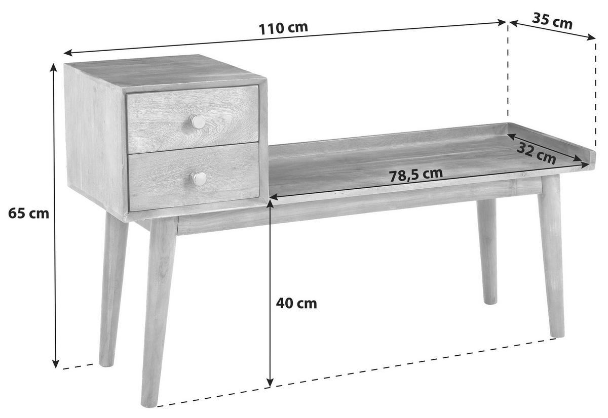 Garderobna Klop Settanta, Masiven Les Akacije - zlate barve/barve akacije, Natur, kovina/les (110/65/35cm)