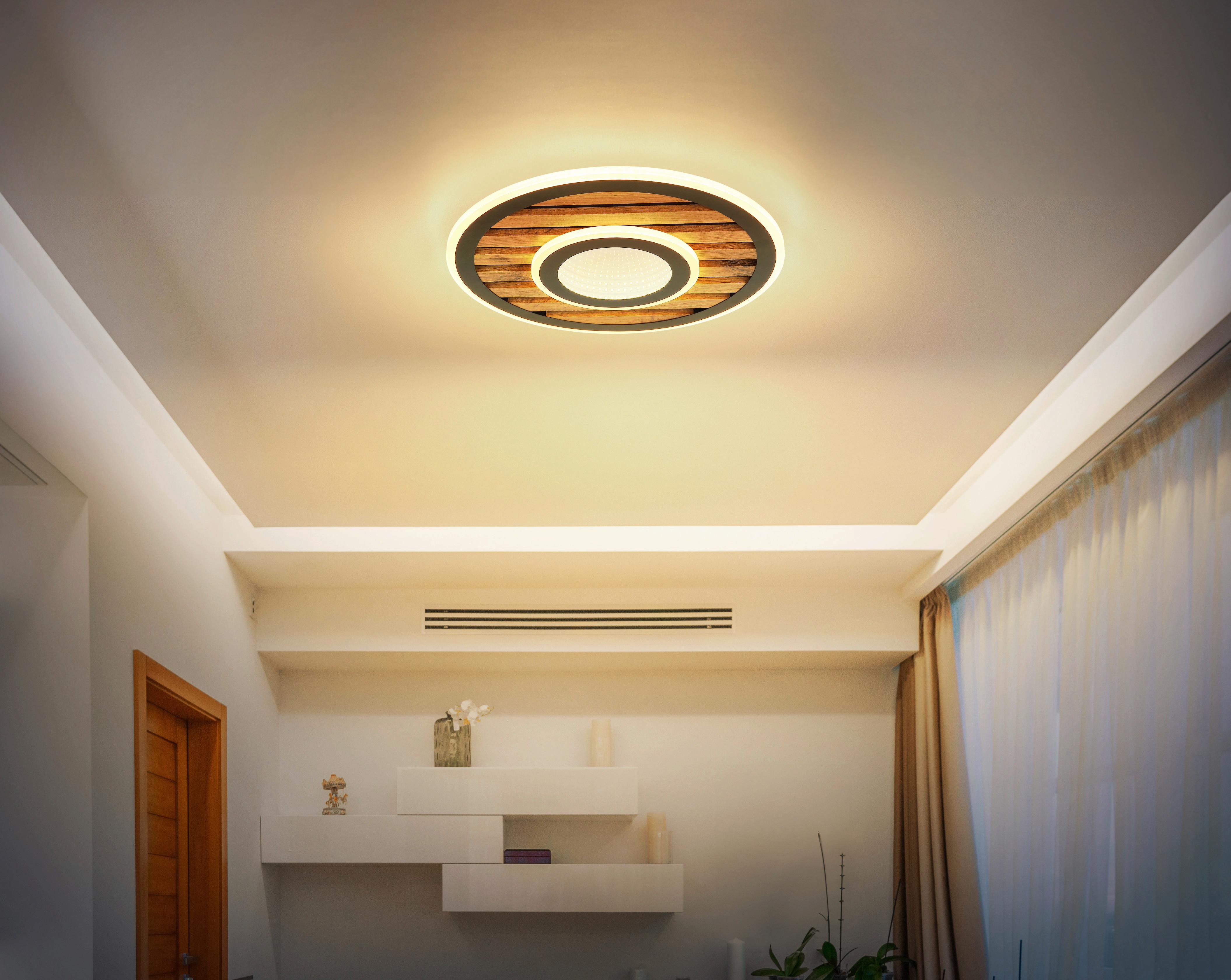 LED-DECKENLEUCHTE 67345D4 WOODY - Weiss/Dunkelbraun, Natur, Holzwerkstoff/Kunststoff (40/6cm) - Globo