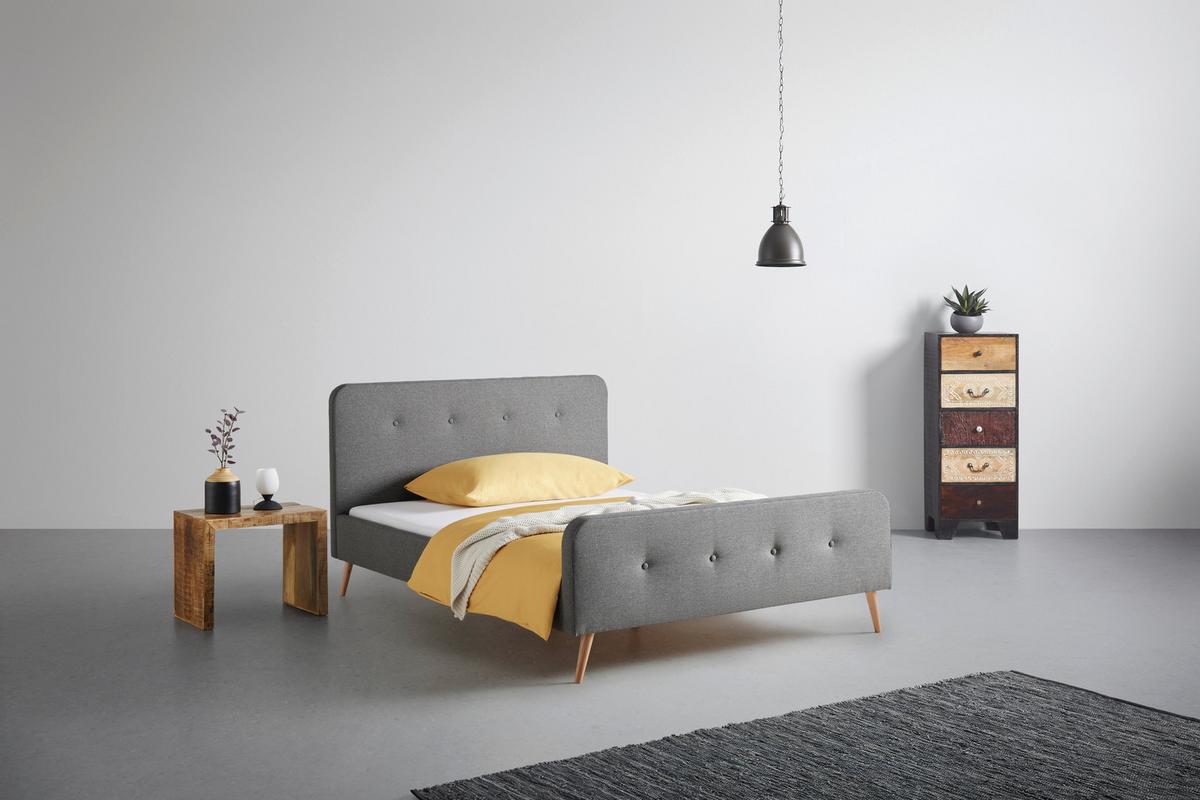 Polsterbett Barleta Dunkelgrau ca. 120x200cm - Dunkelgrau/Naturfarben, MODERN, Holz/Textil (120/200cm) - Mömax
