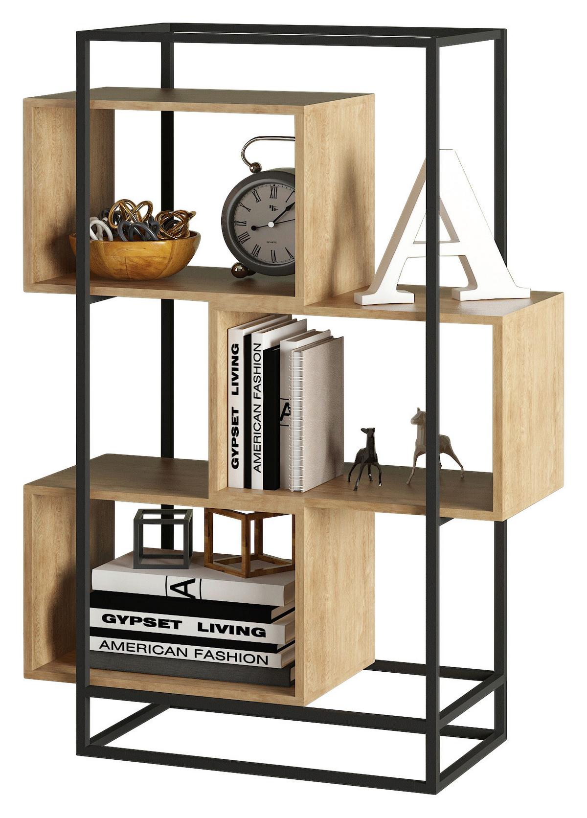 étagère in Schwarz/Naturfarben - Schwarz/Naturfarben, Modern, Holzwerkstoff/Metall (80/126/33cm) - Mömax