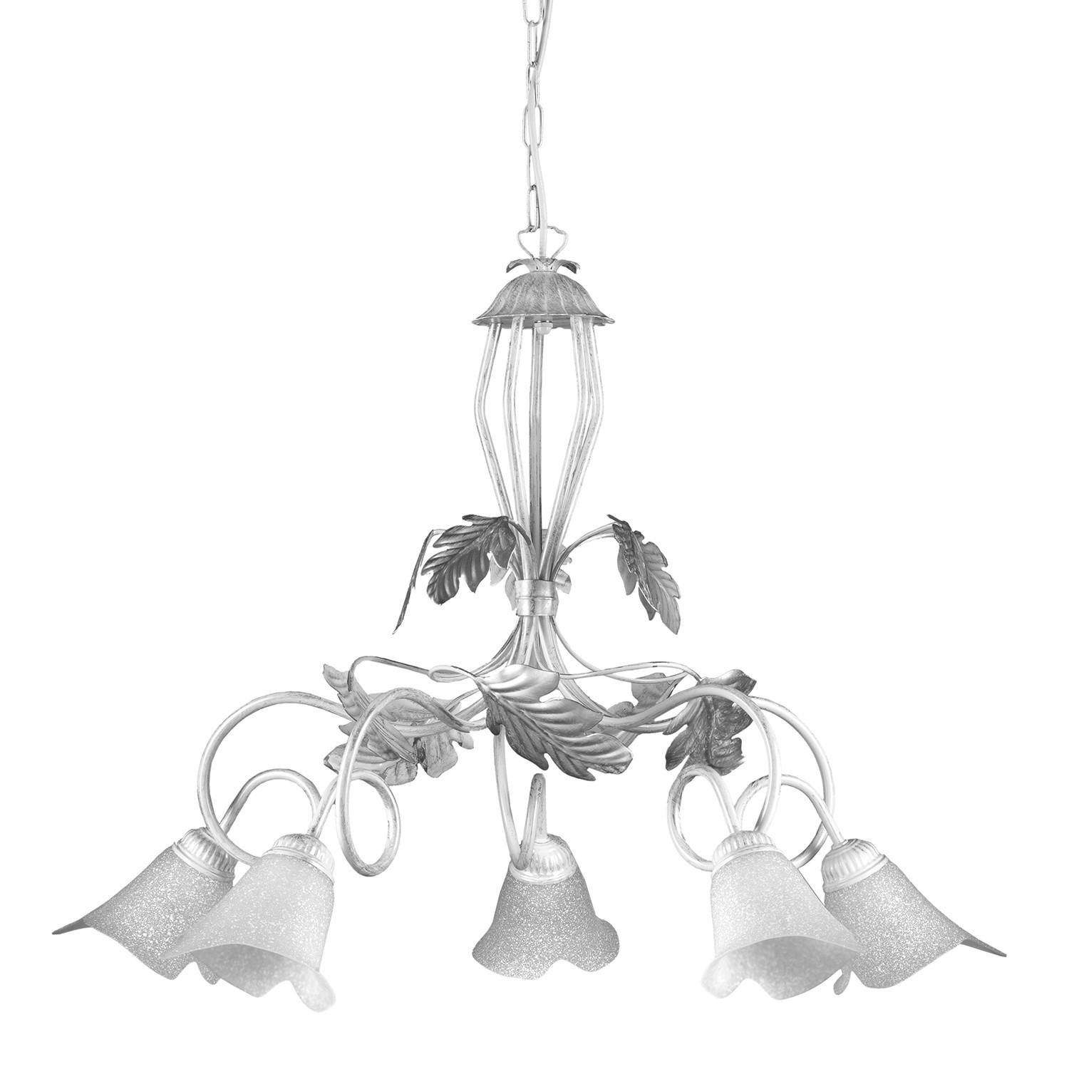 Kronleuchter Marilena Silber/Weiß max. 6 Watt - Silberfarben/Weiß, KONVENTIONELL, Glas/Metall (90/130cm)