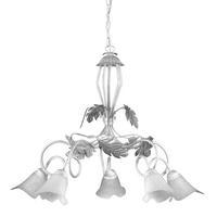Kronleuchter Marilena Silber/Weiß max. 6 Watt - Silberfarben/Weiß, KONVENTIONELL, Glas/Metall (90/130cm)