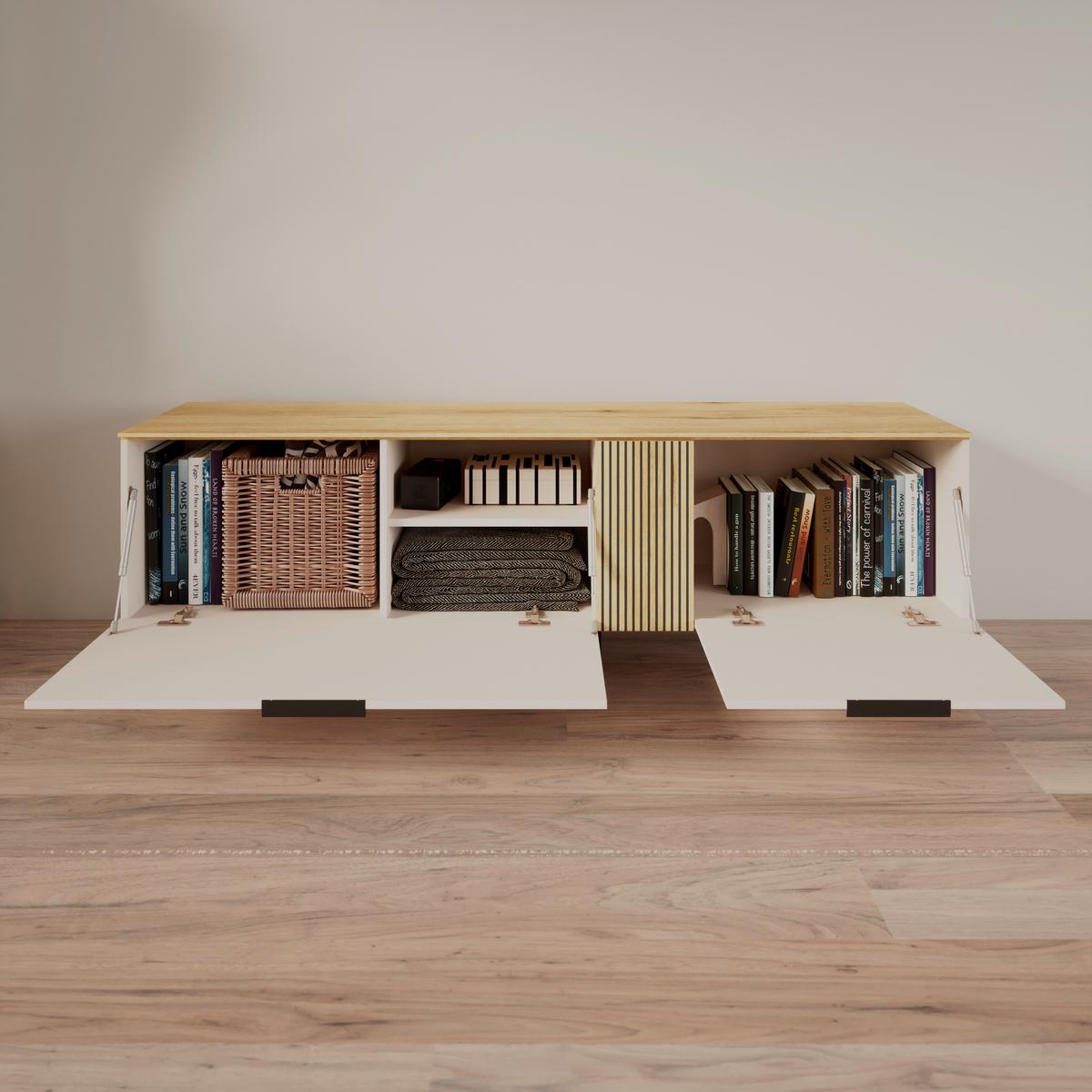 Comodă TV KING - cașmir/culoare lemn stejar, Modern, material pe bază de lemn (170/54/40cm) - Modern Living