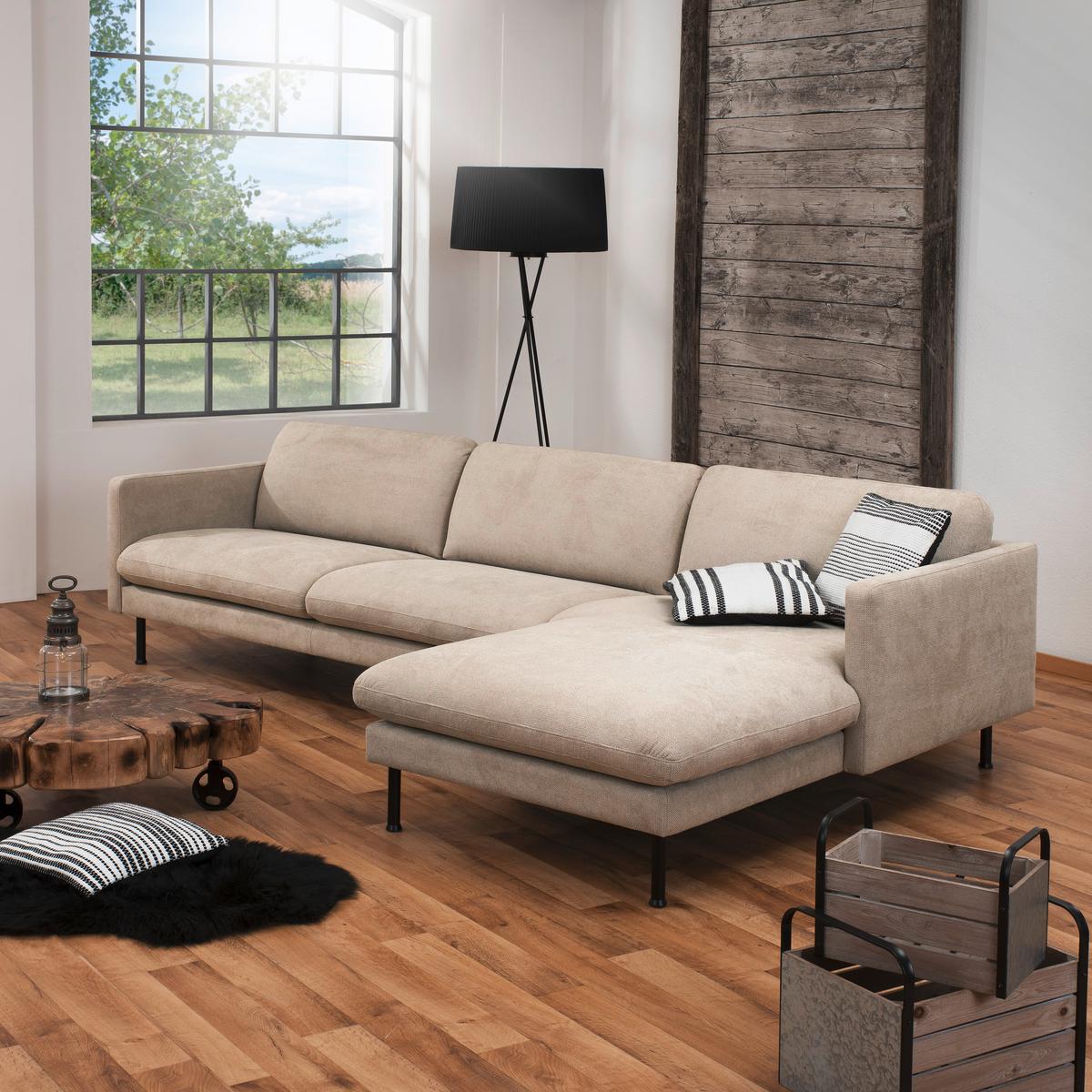 Ecksofa Nathan in Beige Flachgewebew. - Beige/Schwarz, MODERN, Textil/Metall (286/160cm) - Max Winzer