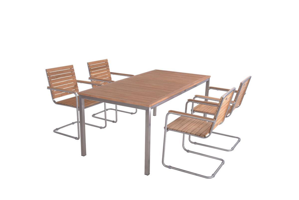 Gartentischgruppe Denver 5-tlg. Teakholz - Silberfarben/Braun, Basics, Holz/Metall - Gardenson