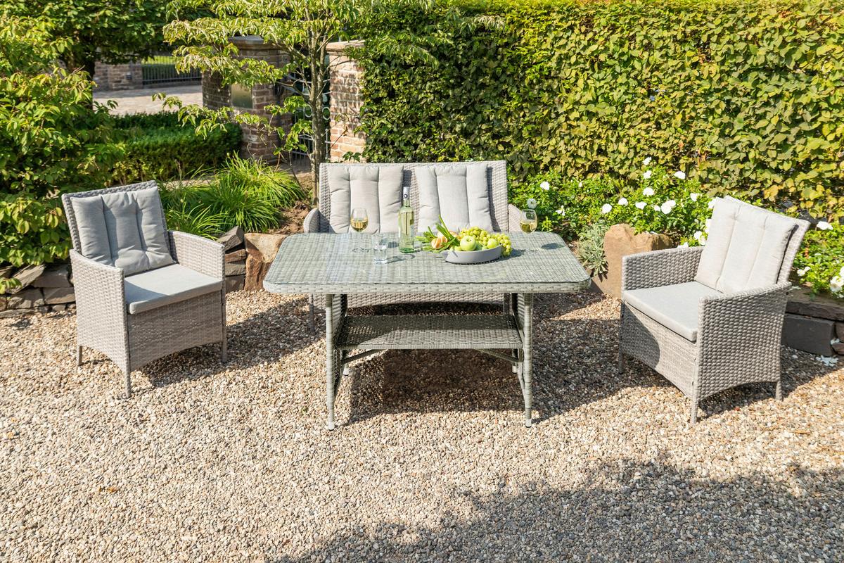 Loungegarnitur 4-tlg. Wien Kunststoffgeflecht mit Kissen - Beige/Grau, MODERN, Kunststoff/Textil (140/68/80cm) - Gardenson