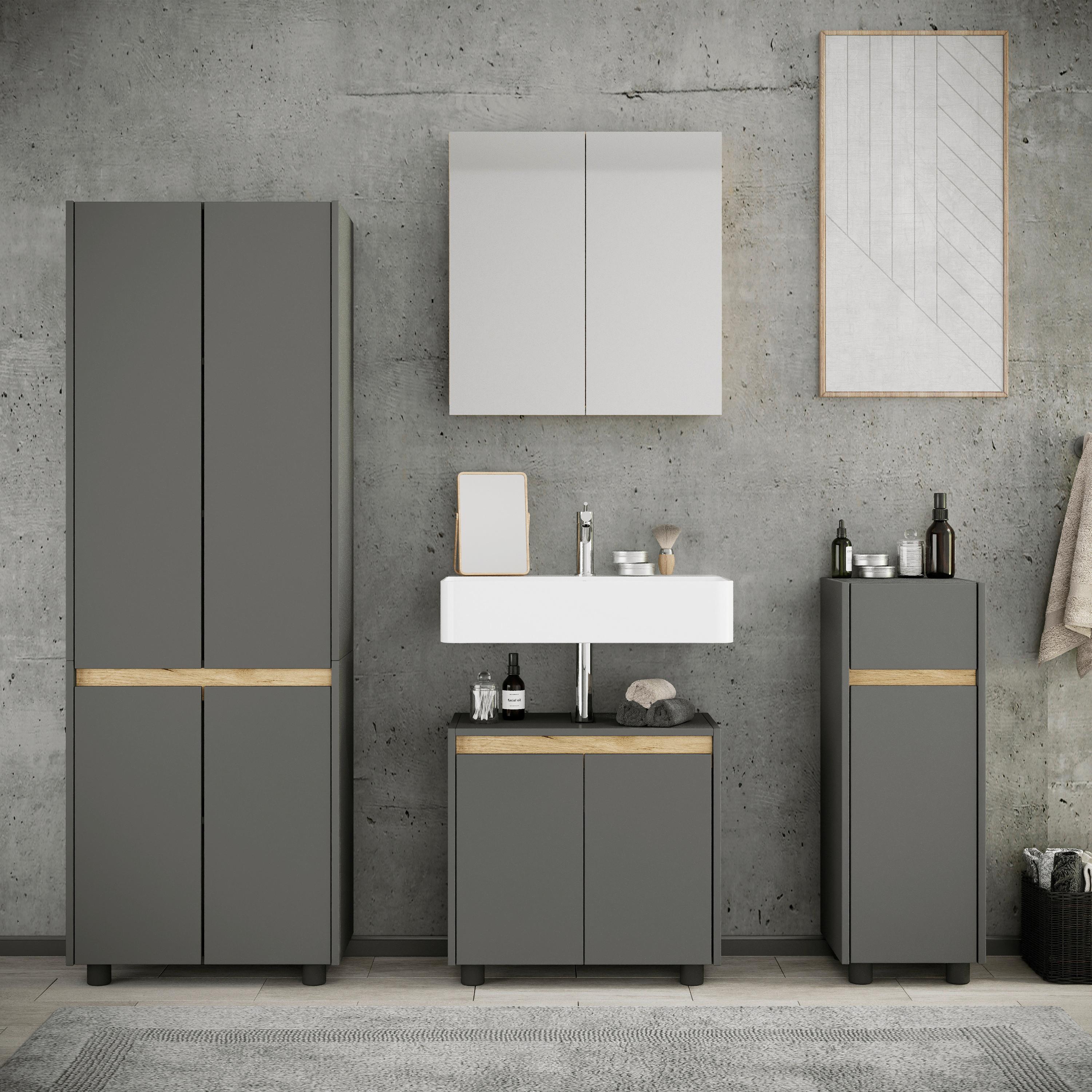 Badezimmer Cosila - Honigeiche/Anthrazit, Trend, Holzwerkstoff/Kunststoff (154cm) - MID.YOU