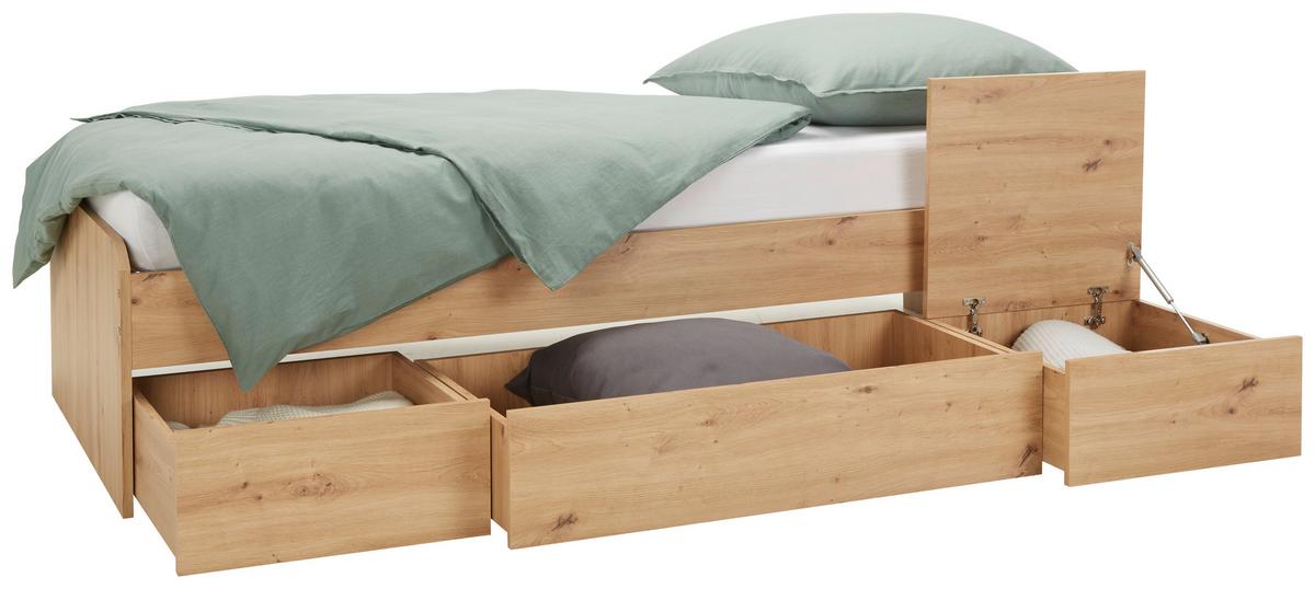 Bett in Eichefarben ca. 90x200cm - Eiche Artisan, KONVENTIONELL, Holzwerkstoff (94/60/204cm) - Based