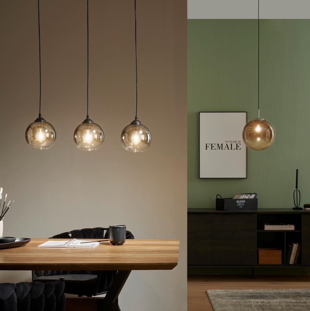 Hängeleuchte Lus Max. 40 Watt - Chromfarben/Schwarz, Lifestyle, Glas/Kunststoff (30cm) - Modern Living