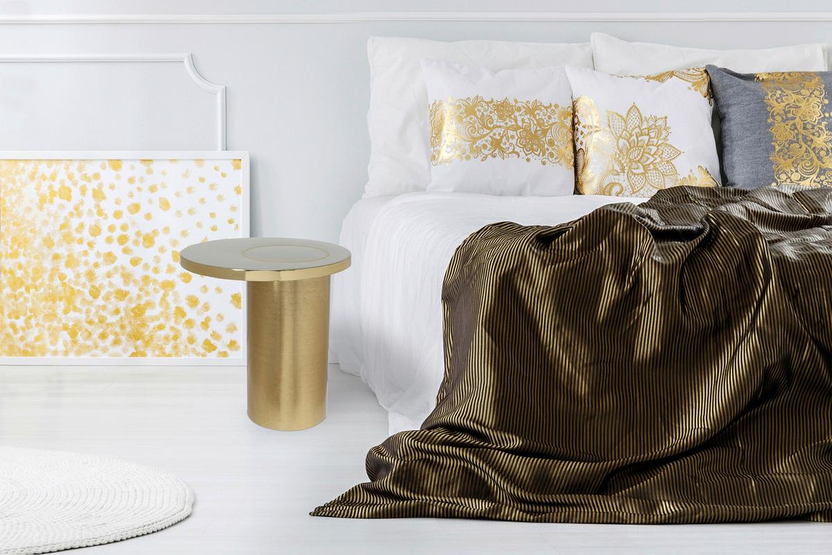 BEISTELLTISCH ART DECO 2325 - Schlammfarben/Goldfarben, Design, Metall (51/50cm) - Kayoom