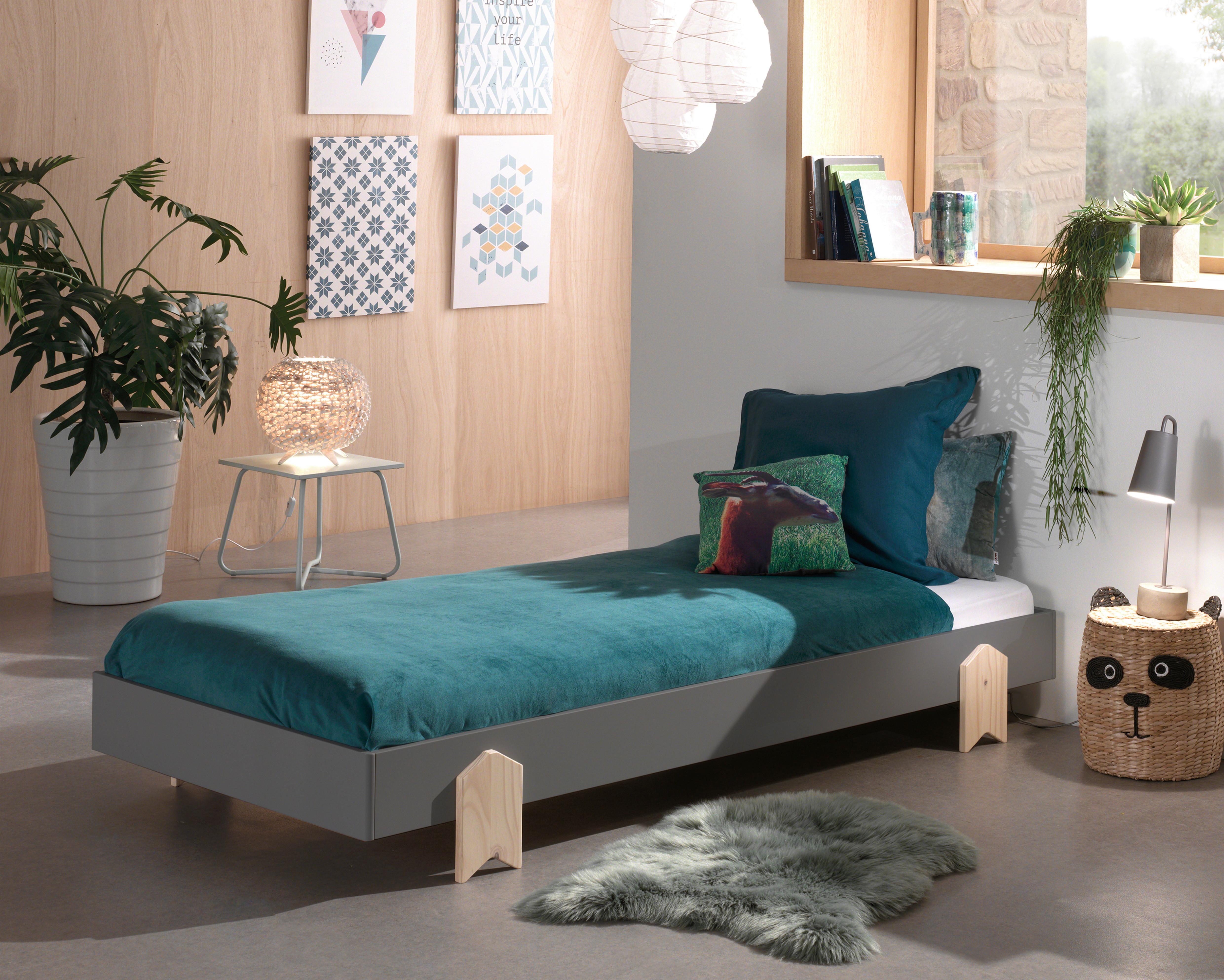 Kinder-/Juniorbett Modulo ca. 90x200 cm Grau - Grau/Kieferfarben, MODERN, Holz/Holzwerkstoff (90/200cm) - MID.YOU