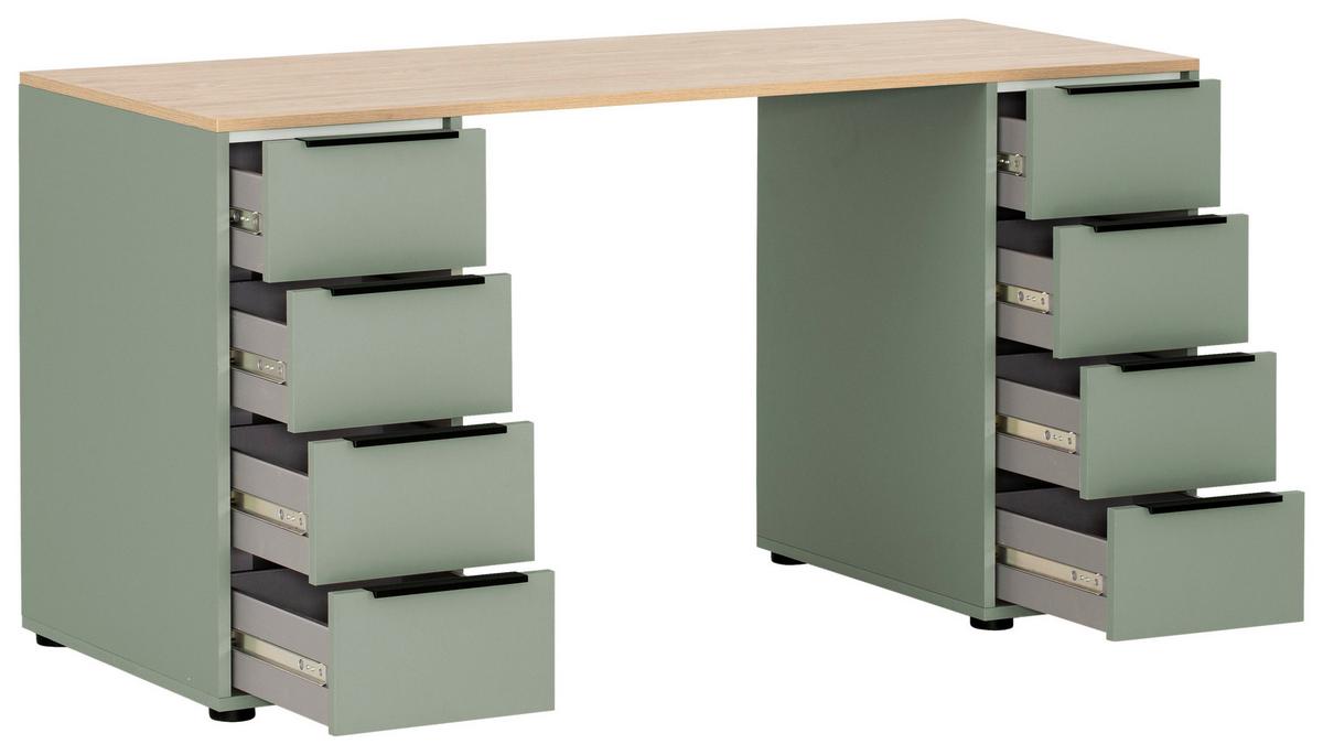 Schreibtisch Elma Eichefarben/Olivgrün - Eichefarben/Schwarz, MODERN, Holzwerkstoff/Metall (55,5/140/73,1cm) - MID.YOU
