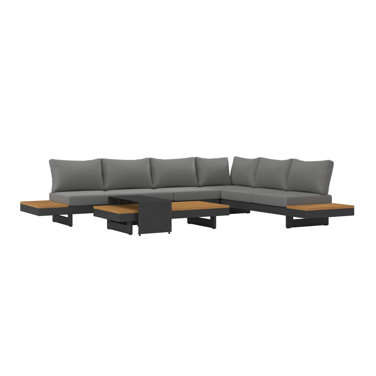 Loungegarnitur Amaia Grau, Outdoorgewebe - Dunkelgrau/Grau, Modern, Holz/Textil (323/80/70cm) - Bessagi Garden