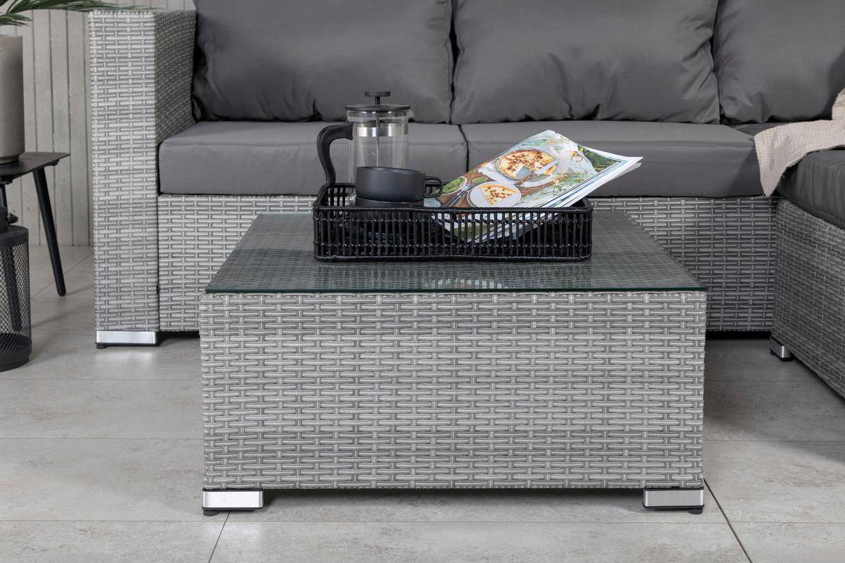 Dining-Loungeset Rotterdam ca. 202x160 cm Grau - Grau, KONVENTIONELL, Glas/Kunststoff - Gardenson