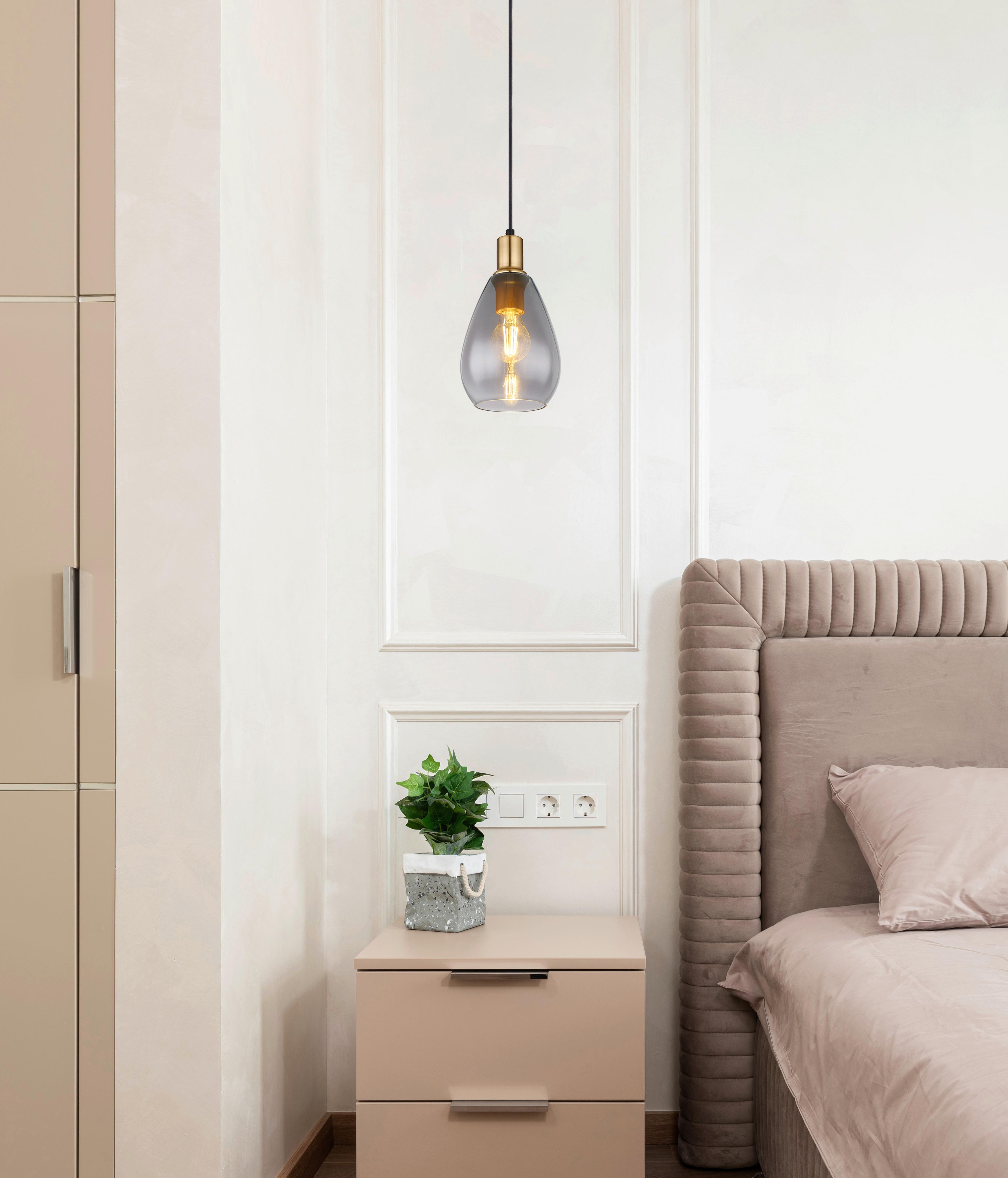 Hängeleuchte Fanni max. 40 Watt - Messingfarben/Schwarz, Design, Glas/Textil (15/120cm) - Globo
