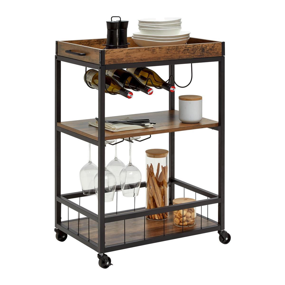 Servierwagen Madras Naturfarben/Schwarz - Schwarz/Naturfarben, MODERN, Holzwerkstoff/Kunststoff (67/88/39,5cm) - Mömax