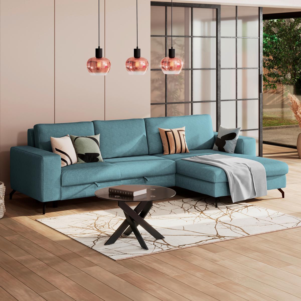 Kutna Garnitura Cloud - svijetlo plava, Trend, tekstil (290/178cm) - Modern Living