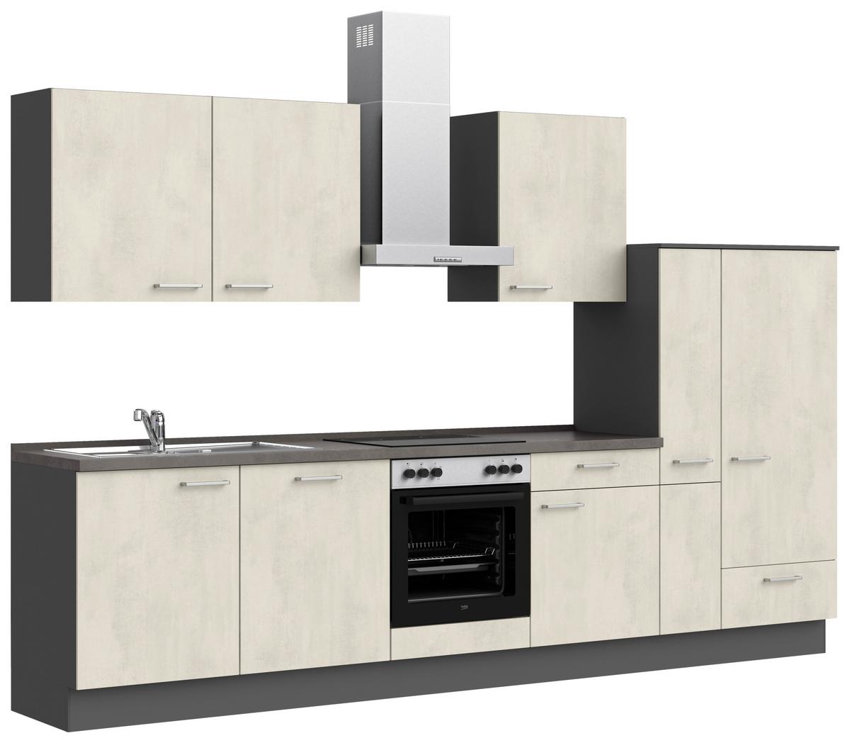 Küchenblock Riva Low m. Geräten Weiß - Schieferfarben/Schwarz, MODERN, Holzwerkstoff/Metall (330cm) - Nobilia