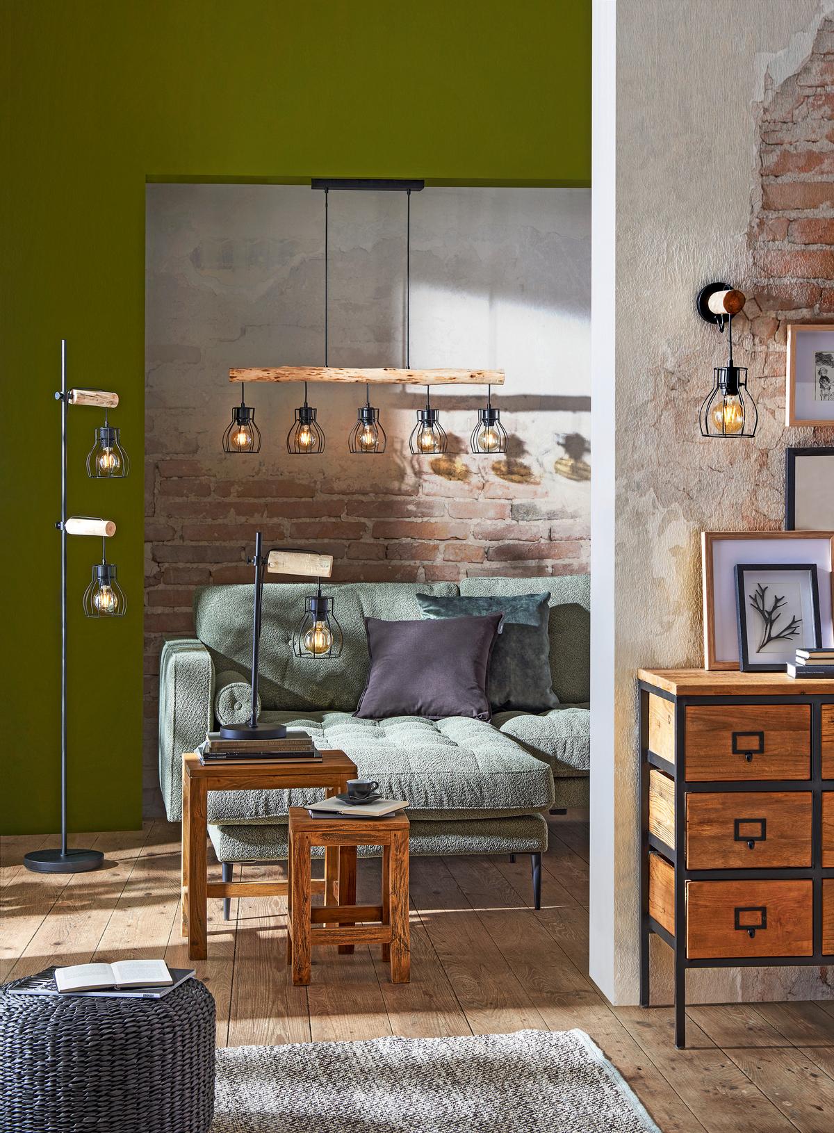 LAMPA WISZĄCA 15326-5NLU MINA *SBM* - kolor naturalny/czarny, Trend, metal/drewno (100/13,6/140cm) - Marama