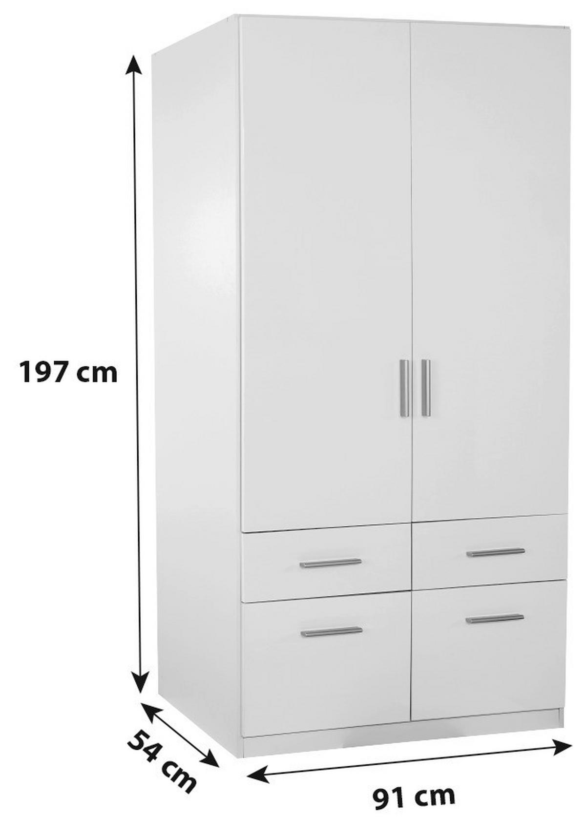 Omara Za Oblačila Celle, Bela, Š. 91 Cm - bela/barve aluminija, Moderno, umetna masa/les (91/197/54cm) - Premium Living