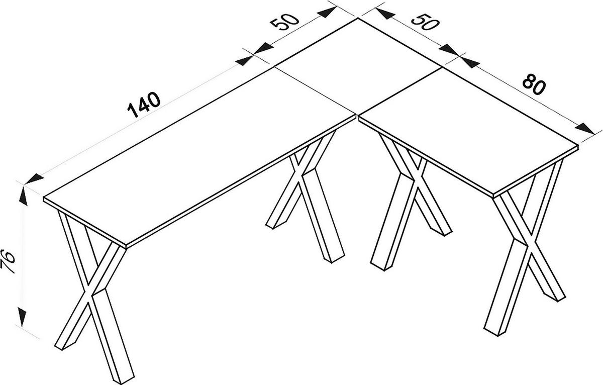 Kotna Pisalna Miza Lona, Hrast - srebrne barve/hrast sonoma, Moderno, kovina/leseni material (190/50/76cm) - MID.YOU
