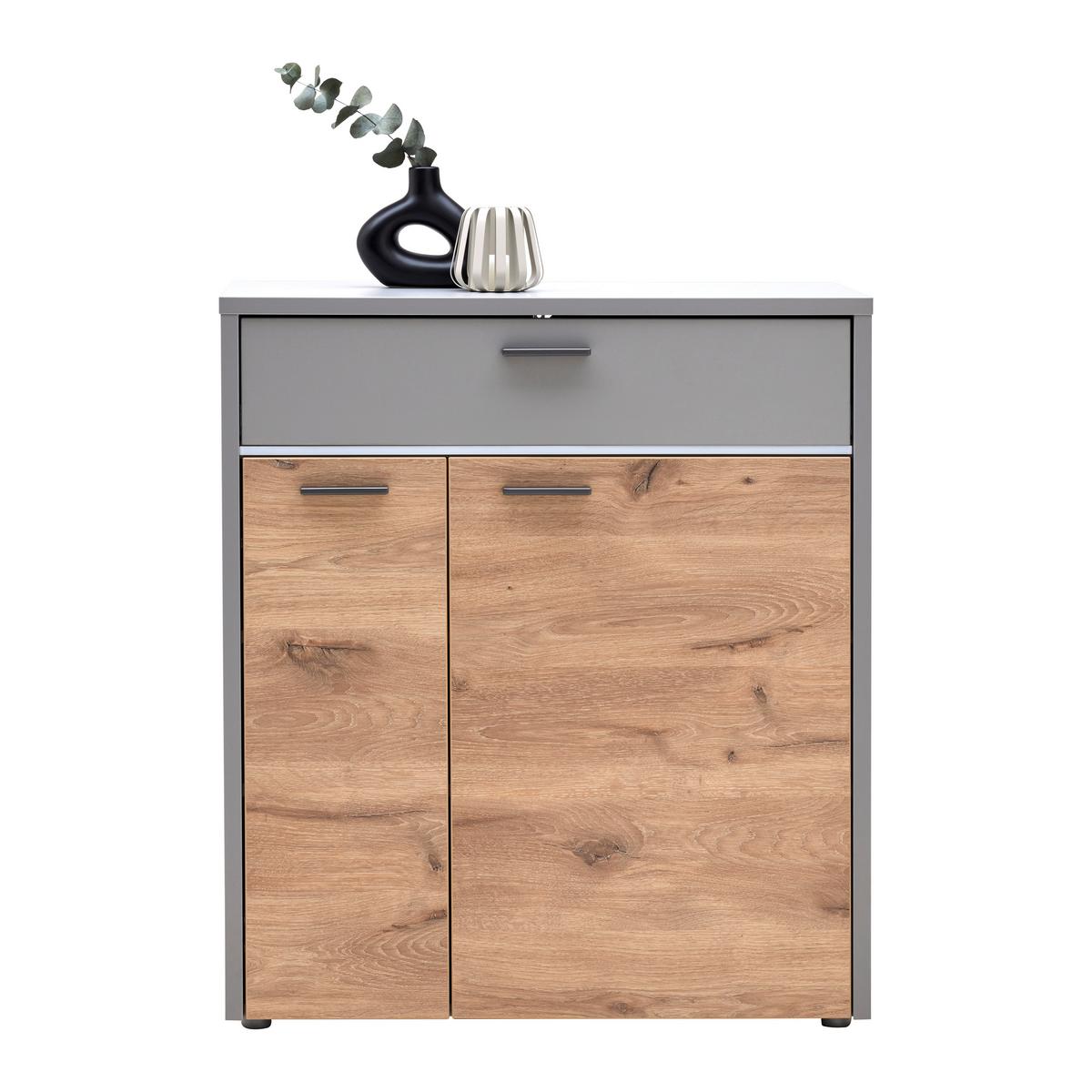 Schuhschrank Dynamic Grau/Eichefarben - Wildeiche/Hellgrau, Modern, Holzwerkstoff (80/92/37cm) - Mömax