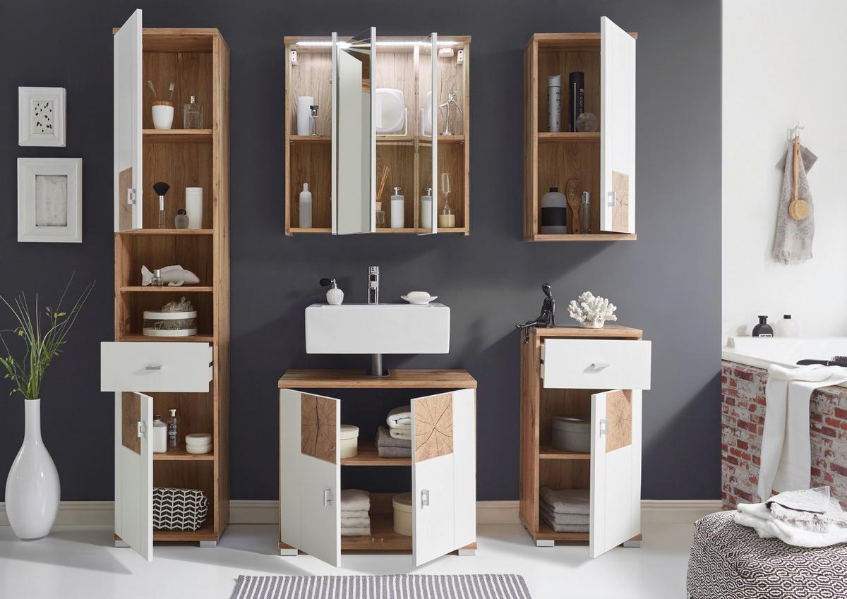 SZAFKA DOLNA SPALT - kolor dębowy/kolor srebrny, Design, materiał drewnopochodny/tworzywo sztuczne (38/80/30cm) - MID.YOU