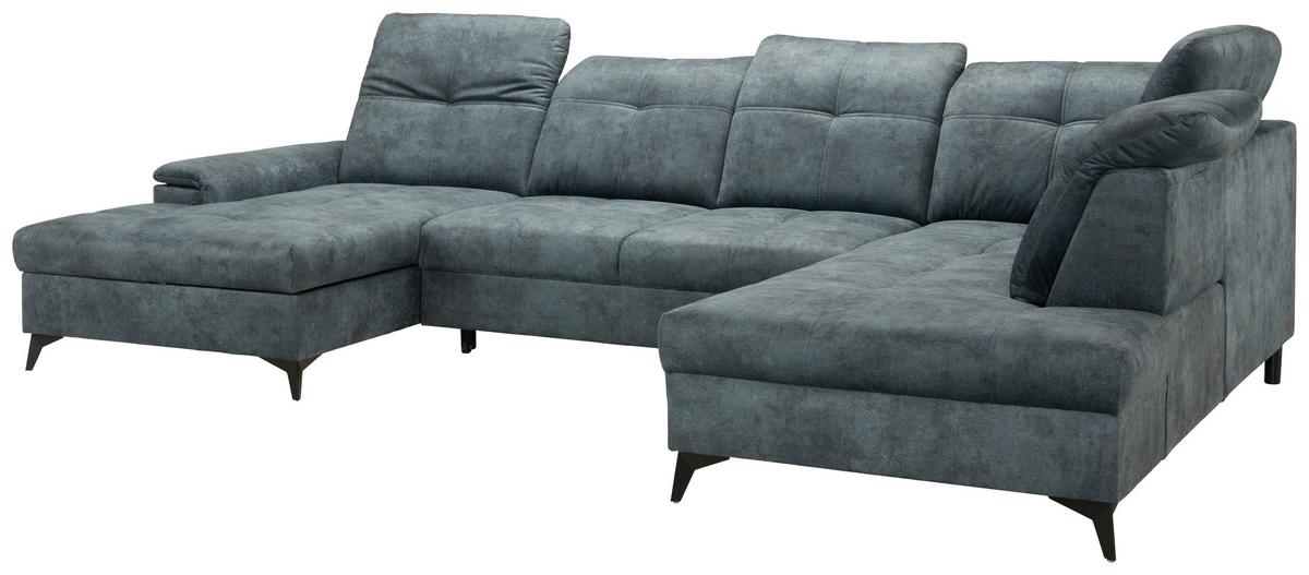 Wohnlandschaft Sierra in Blaugrau - Blaugrau/Schwarz, MODERN, Textil/Metall (181/364/230cm) - Mömax
