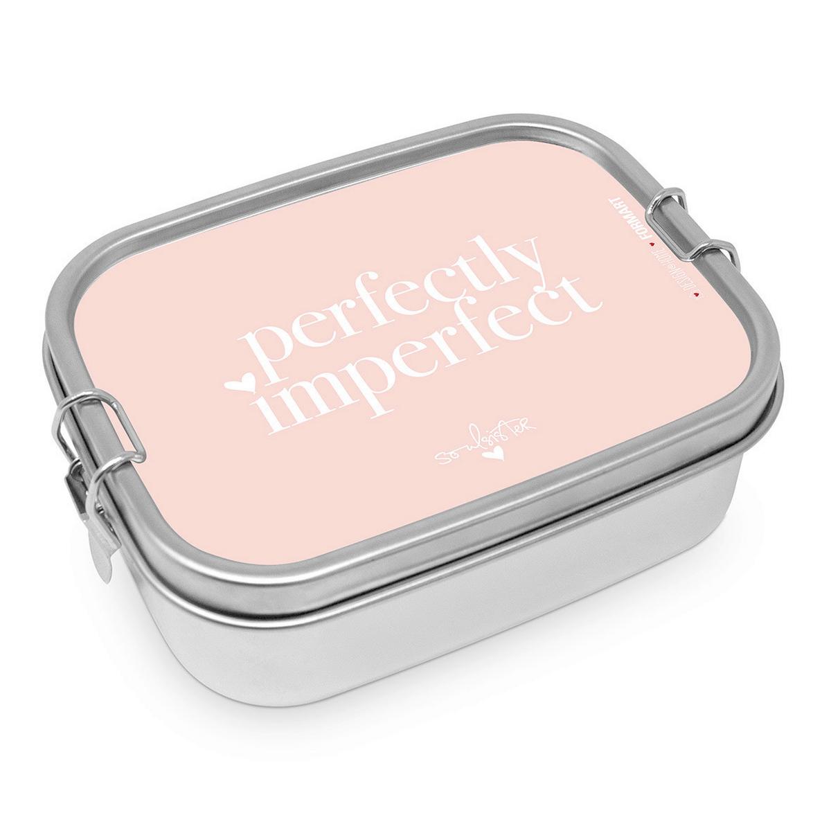 Lunchbox Perfectly Imperfect aus Edelstahl - Weiss/Silberfarben, Modern, Metall (14/16,5/5,8cm)