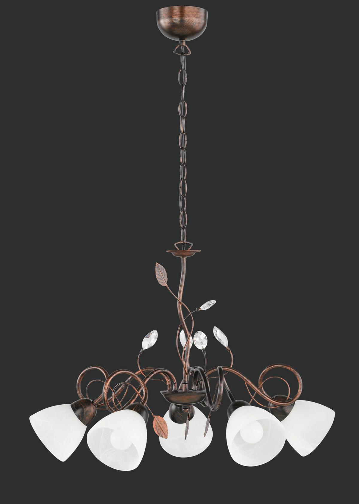 Kronleuchter Traditio in Braun/Weiß max. 40 Watt - Rostfarben/Braun, KONVENTIONELL, Glas/Metall (70/150cm) - Trio Leuchten