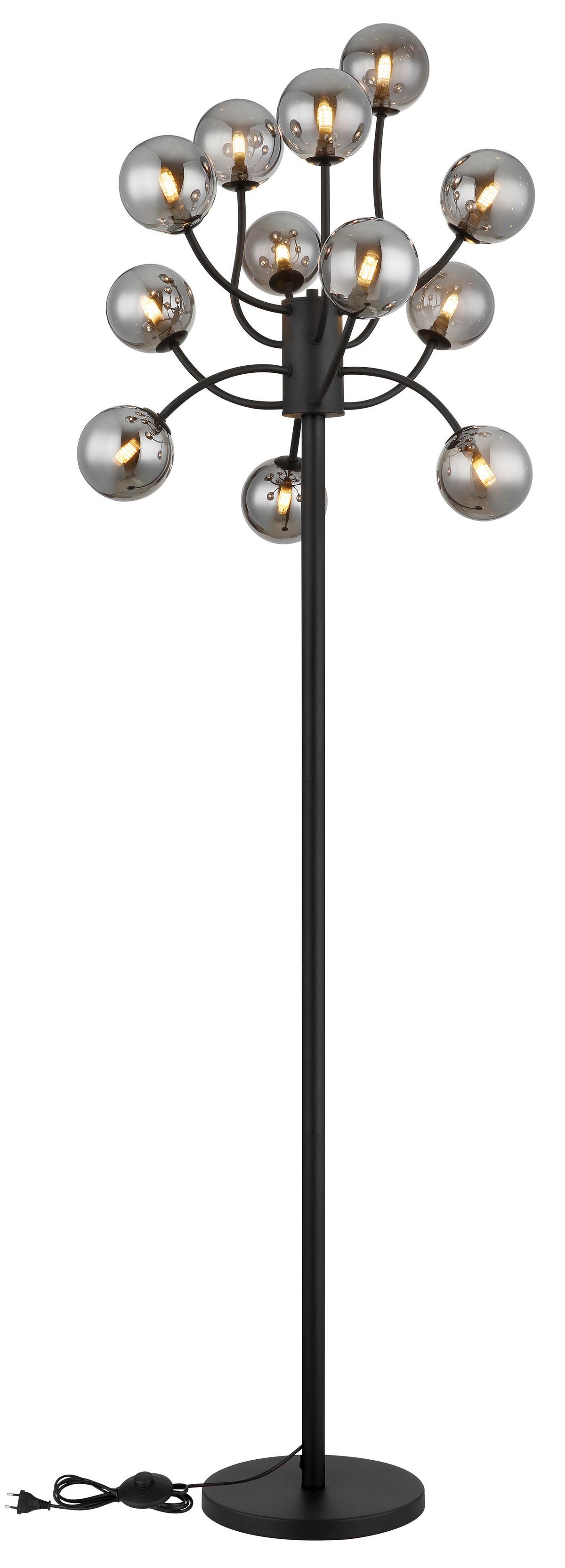 LED-STEHLEUCHTE 56133-12S RIHA - Schwarz, Design, Glas/Kunststoff (62/200cm) - Globo