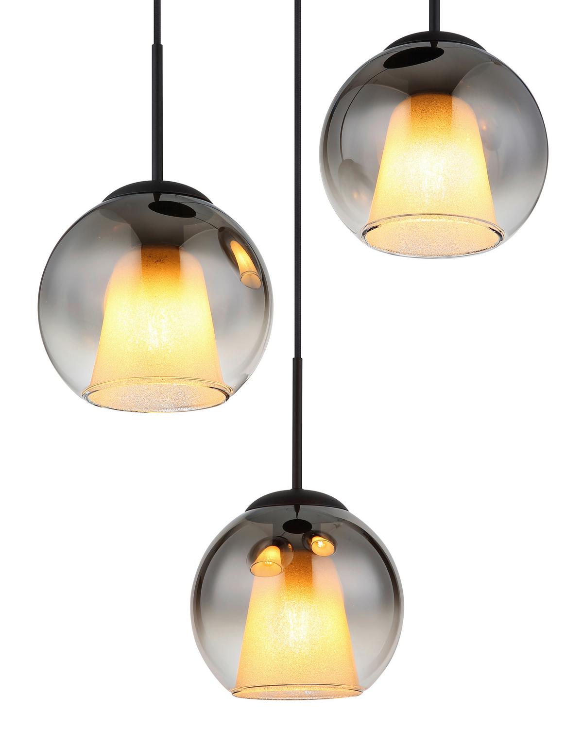 HÄNGELEUCHTE 15749-3H BARRY - Klar/Schwarz, Basics, Glas/Textil (45/120cm) - Globo