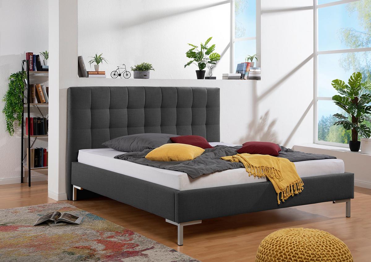 Polsterbett Maurizio Anthrazit ca. 200x200 cm - Anthrazit/Silberfarben, MODERN, Textil/Metall (200/200cm) - Livetastic