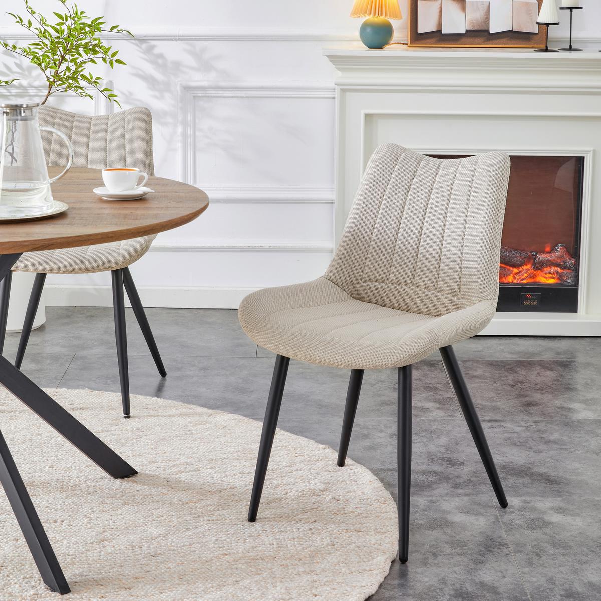 Set Stolov Lotta, Krem Barva, 2 Kos - črna/krem barve, Moderno, kovina/tekstil (53/86/59cm) - MID.YOU