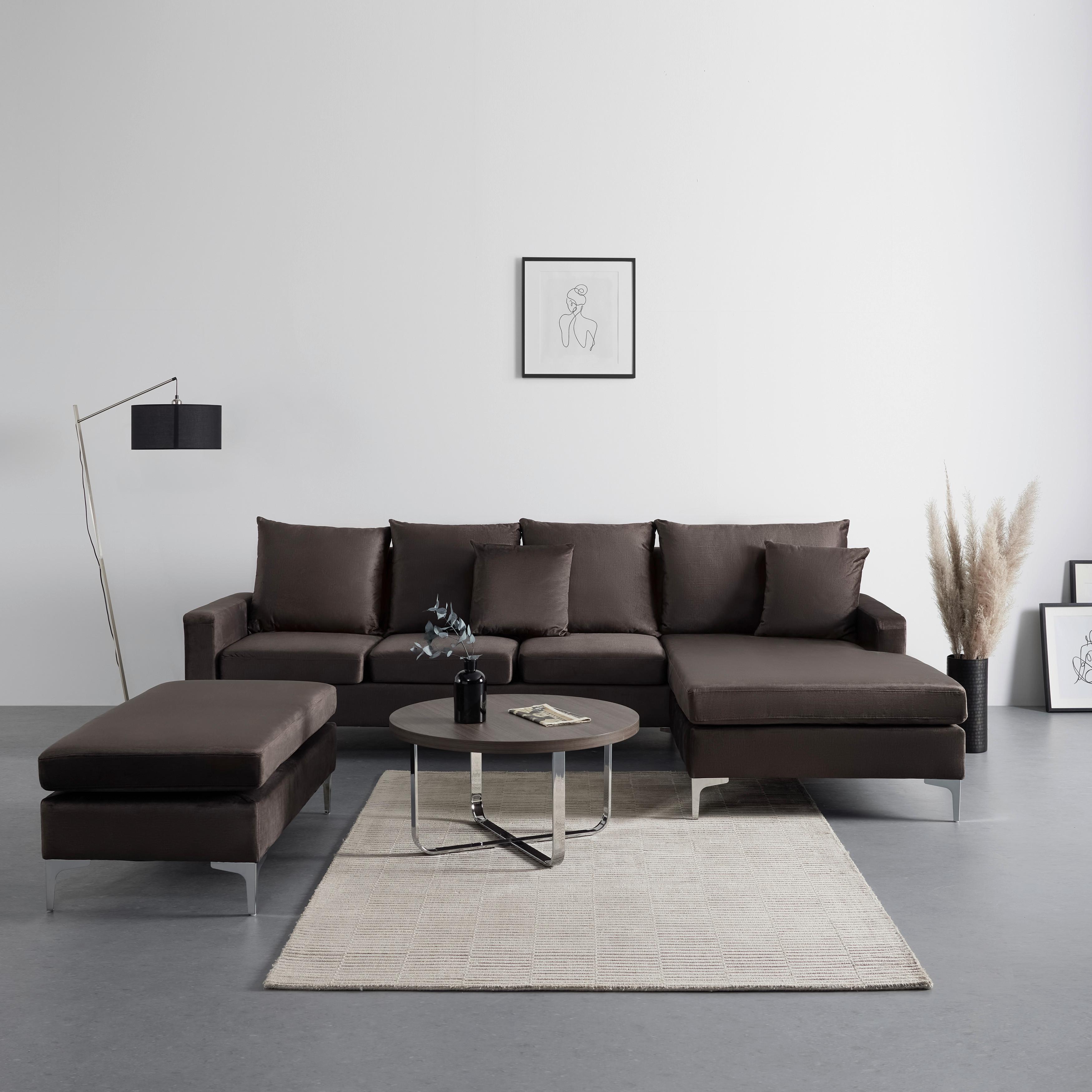 Sedežna Garnitura Alondra, S Taburejem - barve nerjavečega jekla/rjava, Moderno, kovina/tekstil (287/182/80cm) - Bessagi Home