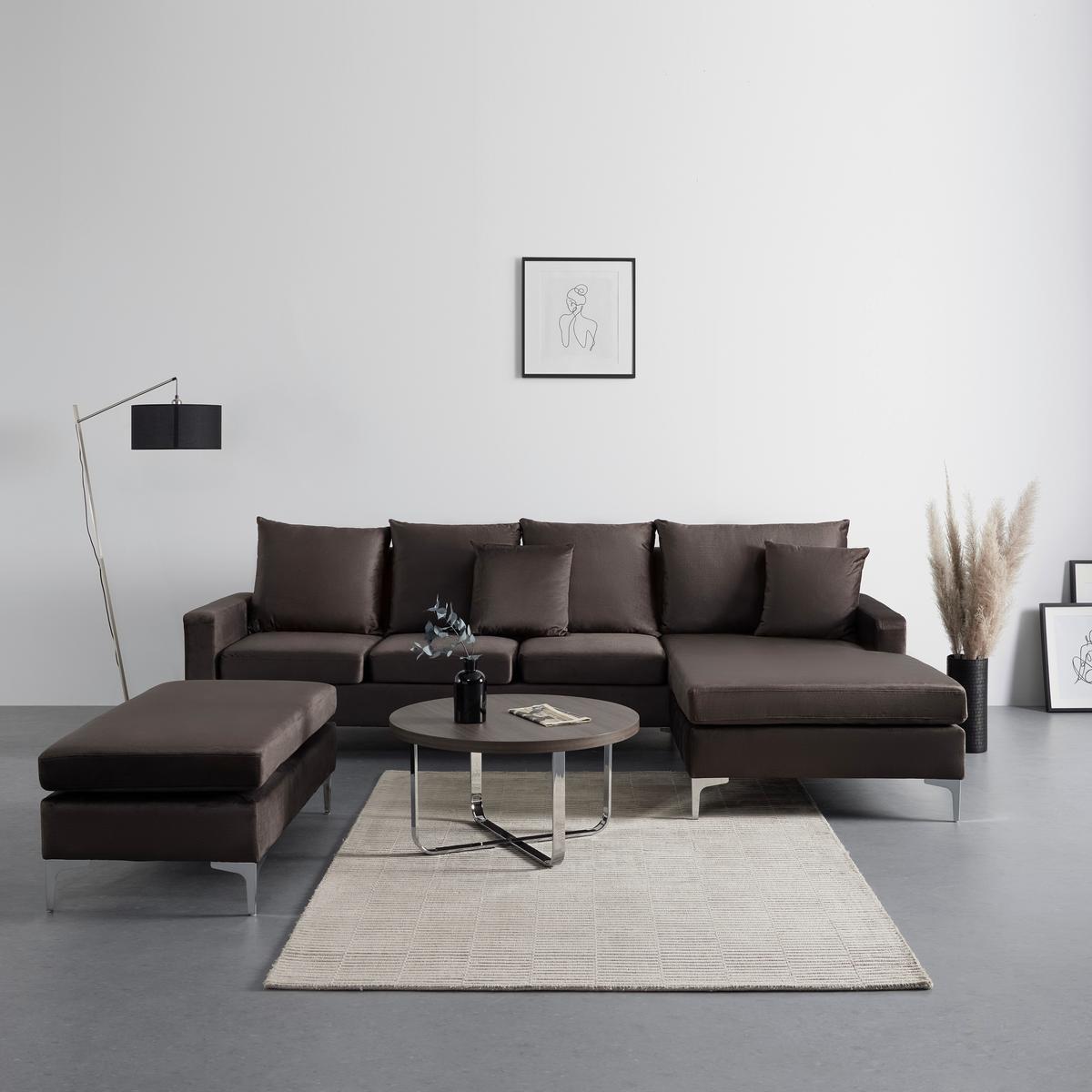 Sedežna Garnitura Alondra, S Taburejem - barve nerjavečega jekla/rjava, Moderno, kovina/tekstil (287/182/80cm) - Bessagi Home