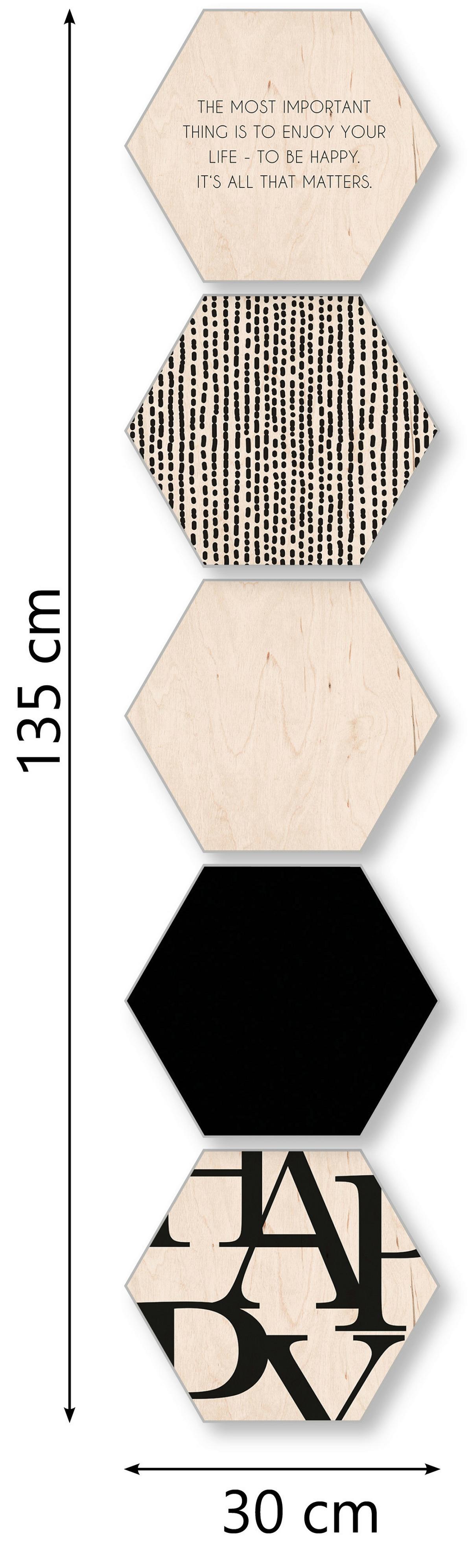 Bild Hexagon, 5er Set - Weiss/Schwarz, Holz (30/25cm) - Modern Living