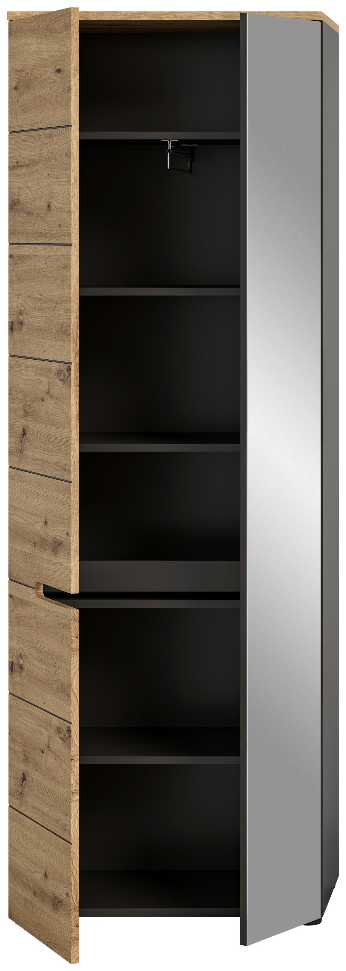 Garderobenschrank Canu ca. 65x190x37cm Eiche Dekor,Grau - KONVENTIONELL, Glas/Holzwerkstoff (65/190/37cm) - MID.YOU