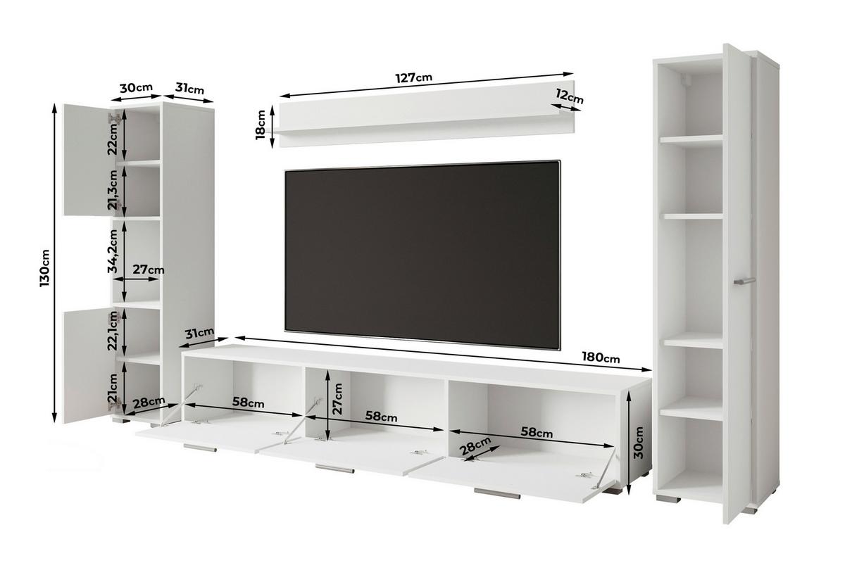 Wohnwand 4 tlg. Bogota XL Weiß, Graphitfarben - Schwarz/Graphitfarben, Basics, Holzwerkstoff/Kunststoff (240/130/31cm) - P & B