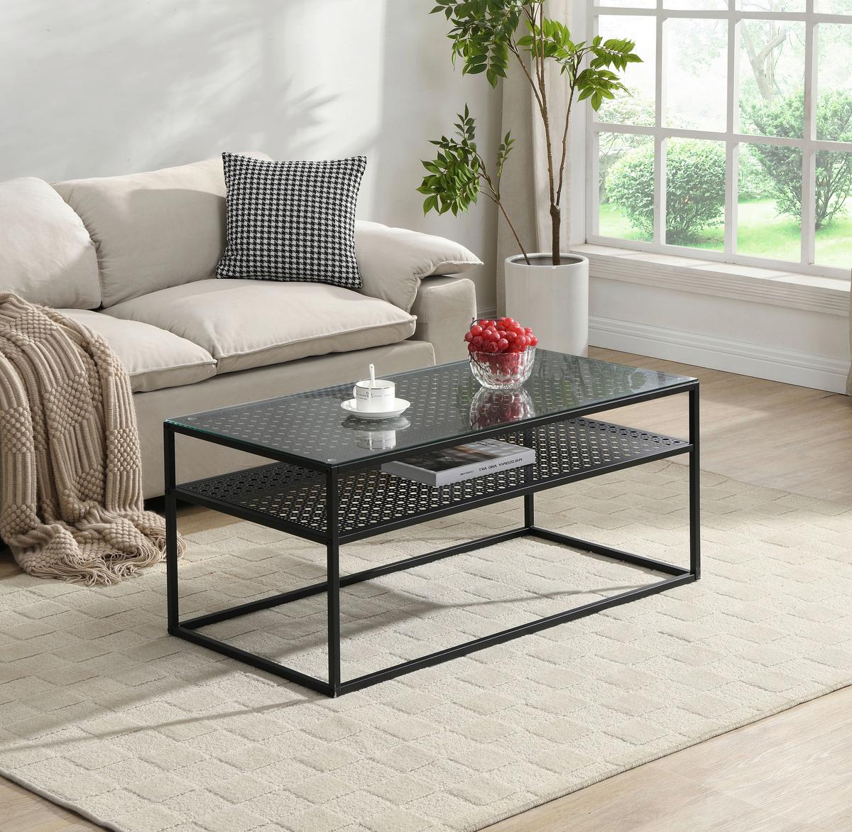 Couchtisch Wl7.327 - Schwarz, Design, Glas/Metall (100/50/45cm) - MID.YOU