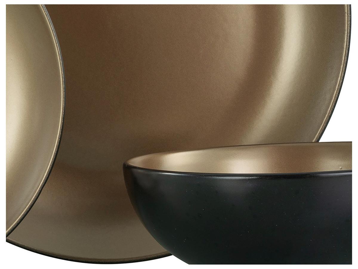 Tafelservice Schwarz/Goldfarben, 12-teilig - Goldfarben/Schwarz, Keramik (31,5/31/38cm) - Creatable