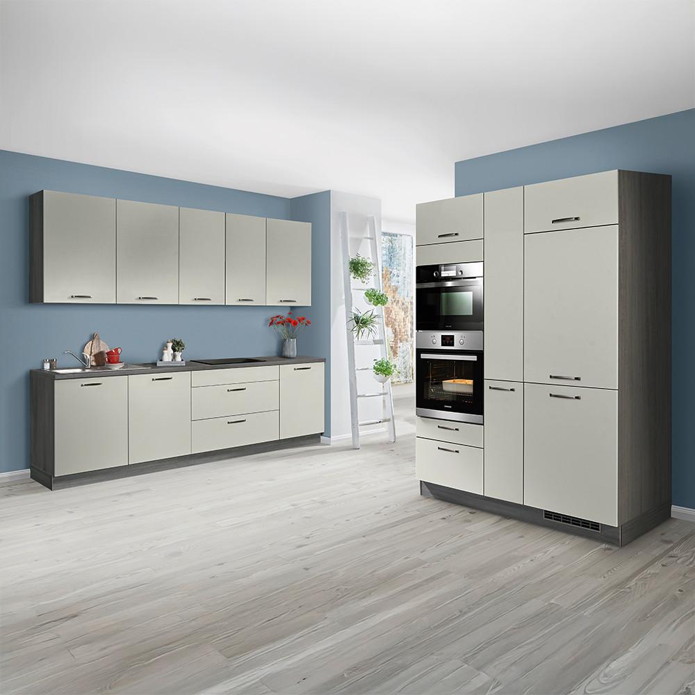 Küchenblock Star o. Geräte Hellgrau Hochglanz - Edelstahlfarben/Eiche grau, MODERN, Metall (280/150cm) - Express-Kuechen