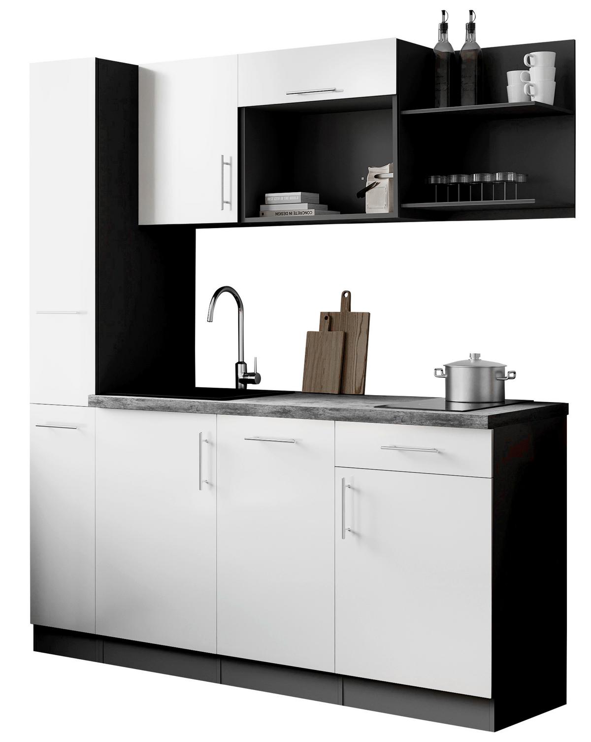 Küchenblock Oliver m. Geräten Weiß - Weiß/Grau, Trend, Holzwerkstoff/Metall (175cm) - Respekta