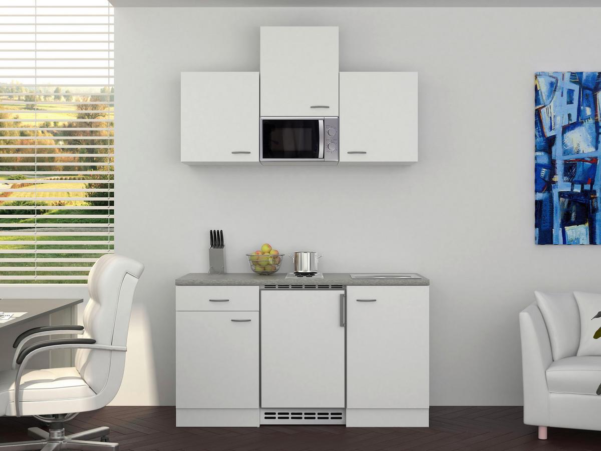 Miniküche Wito m. Geräten B: ca. 150cm Weiß - Edelstahlfarben/Hellgrau, MODERN, Holzwerkstoff/Kunststoff (150cm) - FlexWell