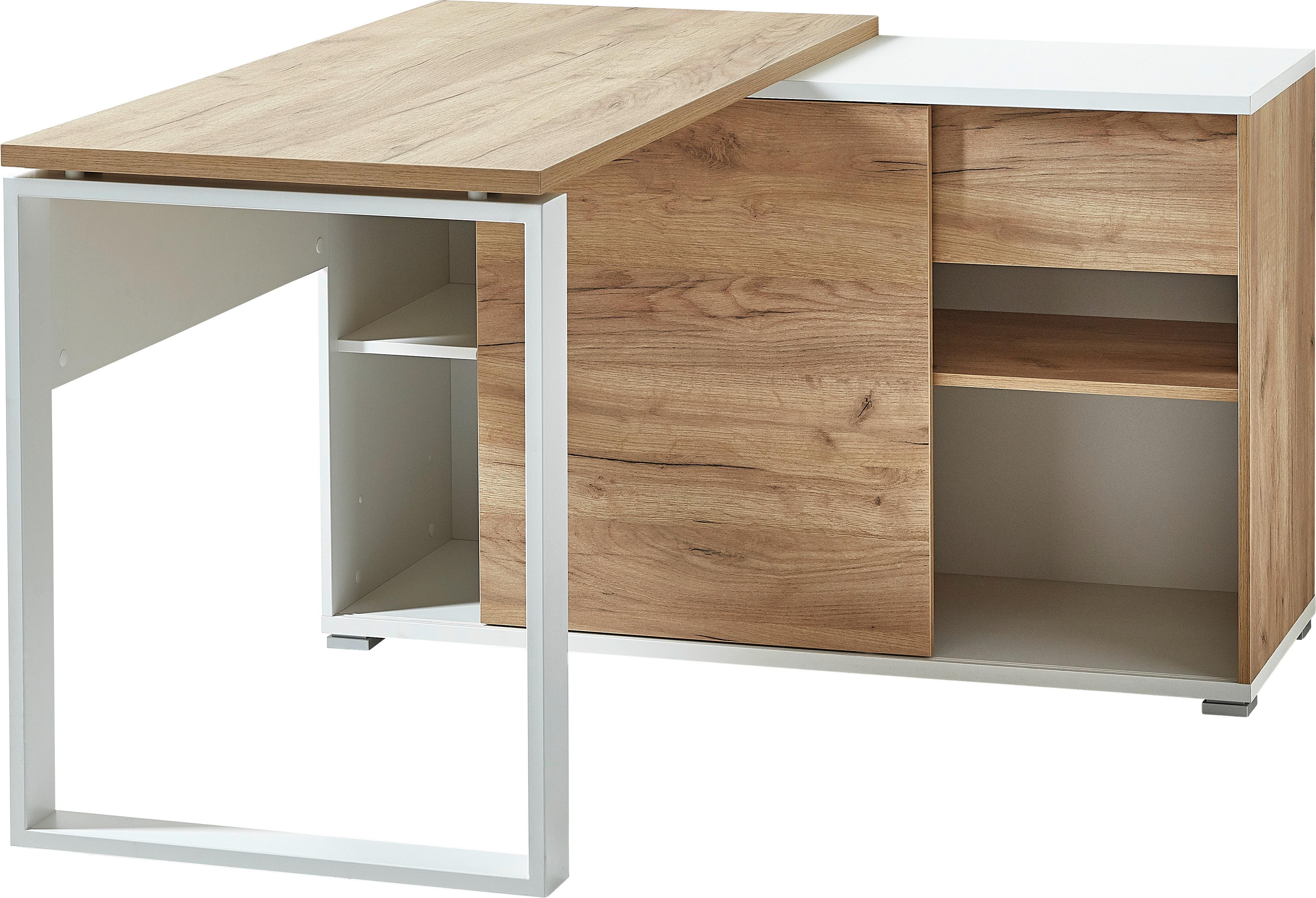 Eckschreibtisch mit Stauraum B 120cm H 117cm GW-Lioni Eiche - Eichefarben/Weiß, Design, Holzwerkstoff/Metall (120/75/117cm) - Germania