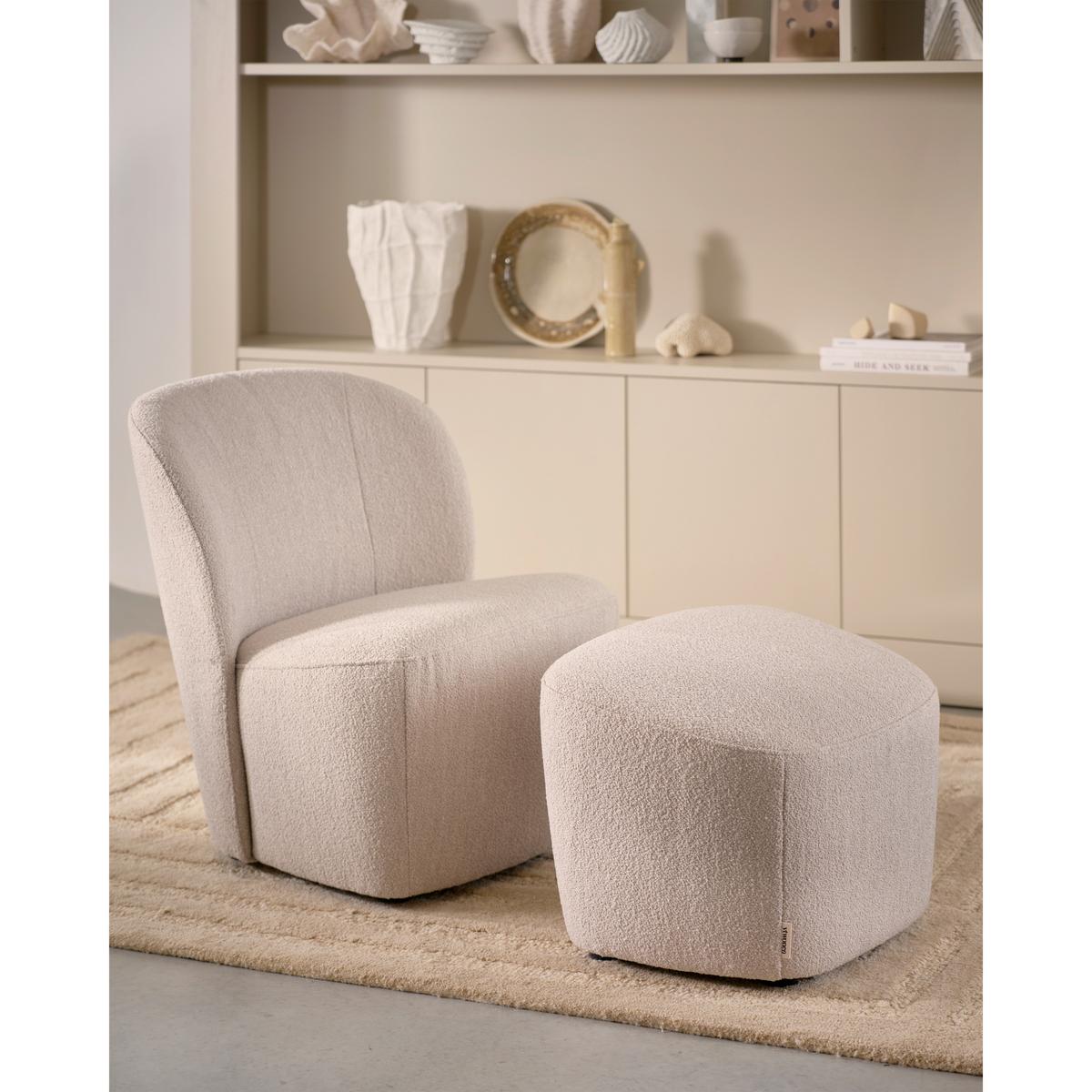 Hocker Lofty Naturfarben Bouclé - Schwarz/Naturfarben, Design, Kunststoff/Textil (62/41/48cm) - Livetastic
