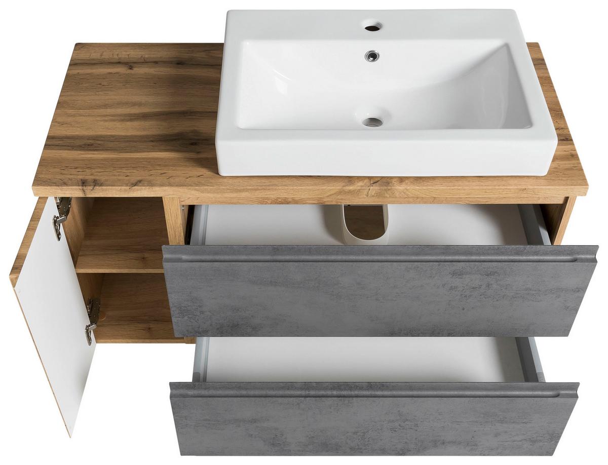 Waschtischkombi Varese ca.105x65,5x47cm Eiche/Grau - Eiche Wotan/Hellgrau, MODERN, Keramik/Holzwerkstoff (105cm) - Held