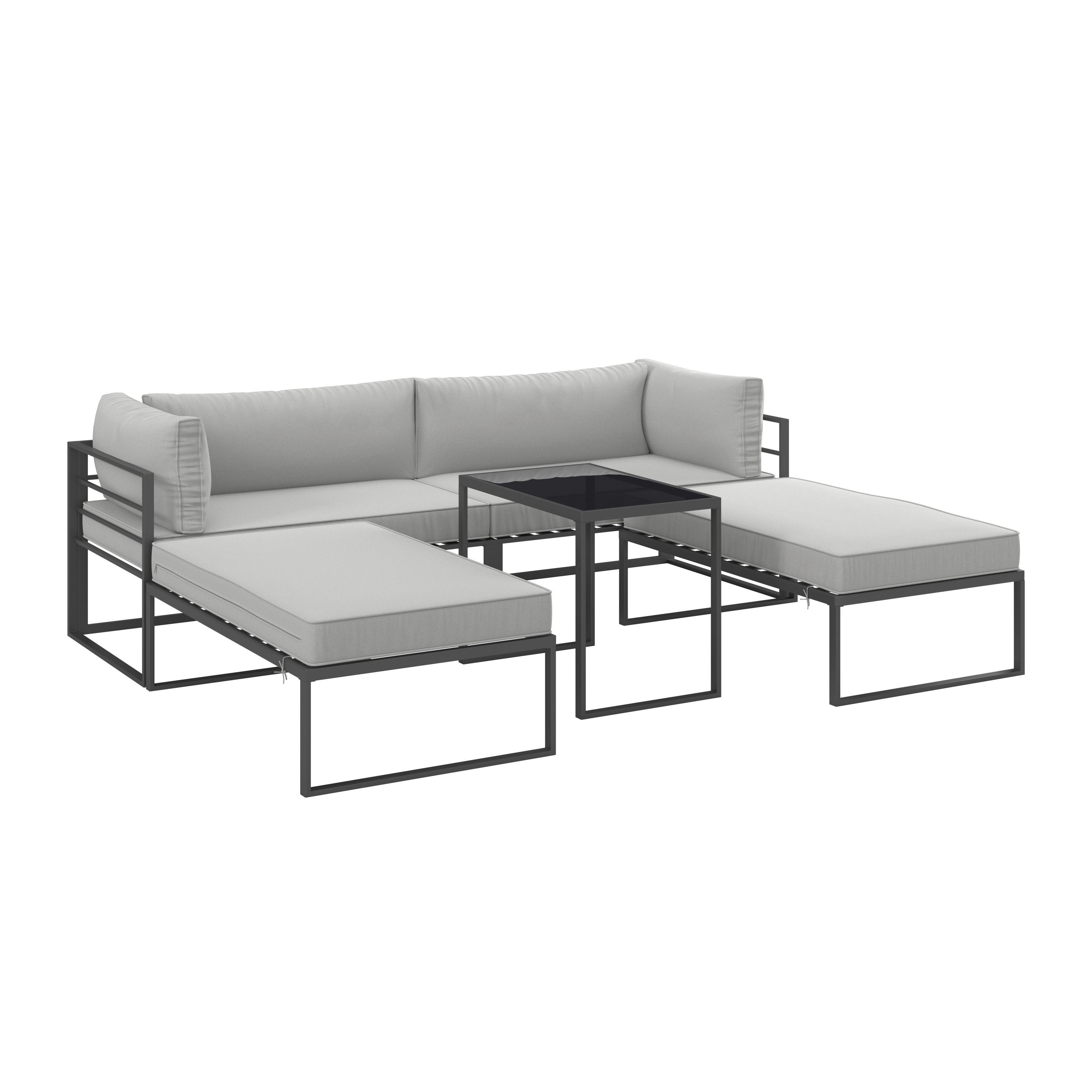 Loungegarnitur Malina Hellgrau aus Metall/Textil - Schwarz/Grau, Modern, Glas/Textil (230/60/70,5cm) - Bessagi Garden